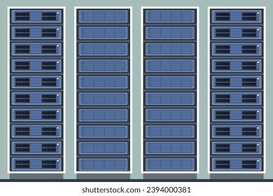 Data center servers in cabinets. Internet communication technology vector.