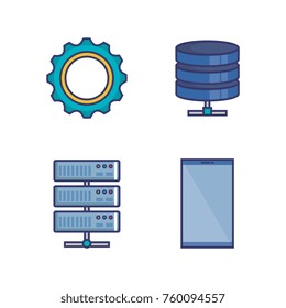 data center set flat icons