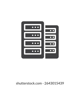 Data center solid glyph icon. A detailed vector icon depicting multiple server towers. This glyph icon serves as a sign and symbol in tech infrastructure design.