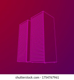 Data center storage room object. Hardware equipment telecommunication server. Computer database tower. Internet industry cluster. Wireframe low poly mesh 3d render illustration