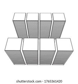 Data center storage room object. Hardware equipment telecommunication server. Computer database tower. Internet industry cluster. Wireframe low poly mesh 3d render illustration