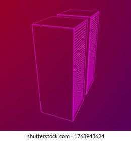 Data center storage room object. Hardware equipment telecommunication server. Computer database tower. Internet industry cluster. Wireframe low poly mesh 3d render illustration