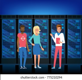 Data Center. Techniques, IT Specialist and Service Staff. Vector