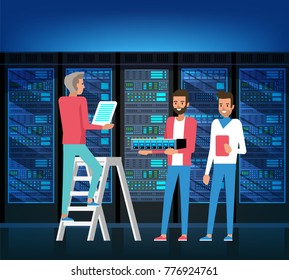 Data Center. Techniques, IT Specialist and Service Staff. Vector
