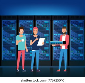 Data Center. Techniques, IT Specialist and Service Staff. Vector