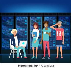 Data Center. Techniques, IT Specialist and Service Staff. Vector