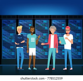 Data Center. Techniques, IT Specialist and Service Staff. Vector