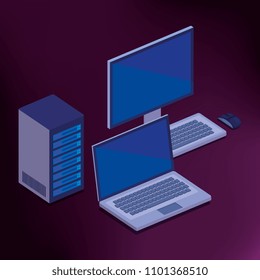 data center technology isometric icons