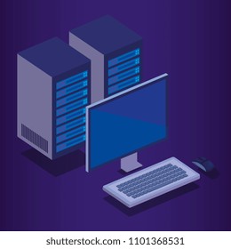 data center technology isometric icons