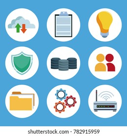 Data center technology round icons