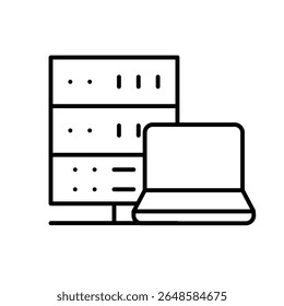 Ícone de vetor do data center. Sinal de ilustração de análise de dados. Símbolo do servidor. Ícone da Web de hospedagem.