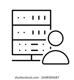 Ícone de vetor do data center. Sinal de ilustração de análise de dados. Símbolo do servidor. Ícone da Web de hospedagem.