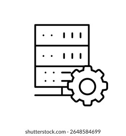 Ícone de vetor do data center. Sinal de ilustração de análise de dados. Símbolo do servidor. Ícone da Web de hospedagem.