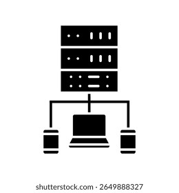 Ícone de vetor do data center. Sinal de ilustração de análise de dados. Símbolo do servidor. Ícone da Web de hospedagem.
