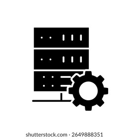 Ícone de vetor do data center. Sinal de ilustração de análise de dados. Símbolo do servidor. Ícone da Web de hospedagem.