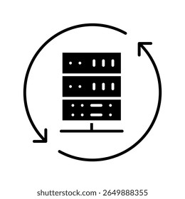 Ícone de vetor do data center. Sinal de ilustração de análise de dados. Símbolo do servidor. Ícone da Web de hospedagem.