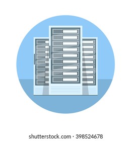 Data Center vector illustration. Data Center diagnostic test. Data Center server computer. Data Center room. Data Center test in room. Data Center being tested in room. Data Center icon