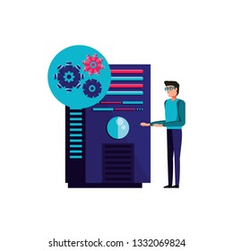 data center with young man