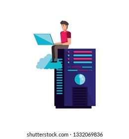 data center with young man