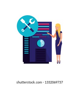data center with young woman