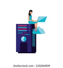 data center with young woman