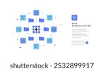 Data centralisation and data tech concept. Web banner, presentation slide template. Abstract scheme, infographic element, flat illustration. Vector file.