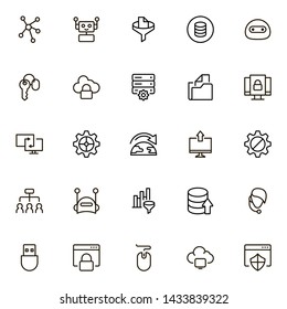 Data Centre Line Icon Set. Collection Of High Quality Black Outline Logo For Web Site Design And Mobile Apps. Vector Illustration On A White Background