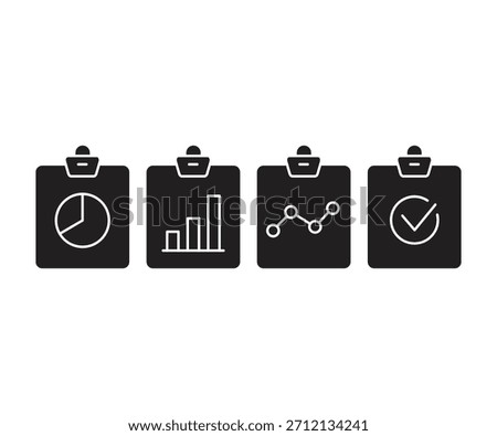 data chart in clipboard icons set