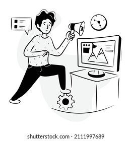 Data chart with dartboard and cogwheel, hand drawn illustration of target analytics

