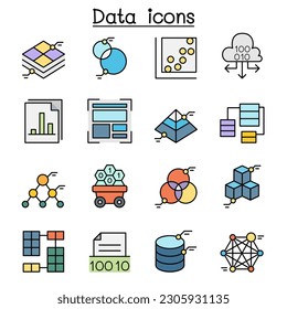 Data, chart, diagram and Graph color line icon set
