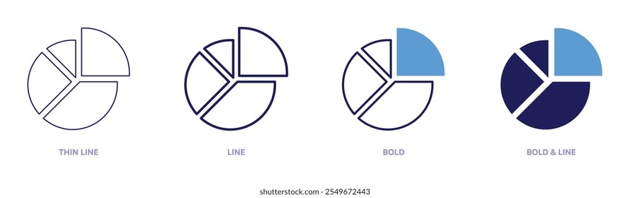 Data chart icon in 4 different styles. Thin Line, Line, Bold, and Bold Line. Duotone style. Editable stroke.