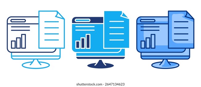 Data chart icon represented by monitor,chart,explanation paper Blue, Dualline, Dualtone style.
