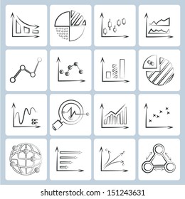 data chart icons set, business data analysis concept, sketched style