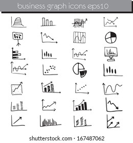 data chart icons set, business data analysis concept, sketched style