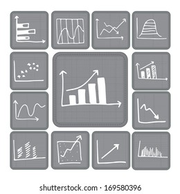 data chart icons set, business data analysis concept, sketched style