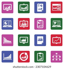 Data Chart Icons. White Flat Collection In Square. Vector Illustration.