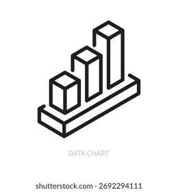 Ícone de linha isométrica do gráfico de dados, símbolo. Conceito de análise de dados. Isolado em um fundo branco. Traçado editável. Design plano. Ilustração vetorial.