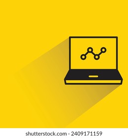 data chart in laptop icon with shadow on yellow background