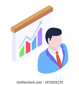 Data Chart With Male Person Denoting Business Analyst Icon