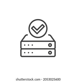 Icono de línea de comprobación de datos. signo de estilo lineal para concepto móvil y diseño web. Base de datos con marca de verificación icono vector de contorno. Símbolo, ilustración del logotipo. Gráficos vectoriales