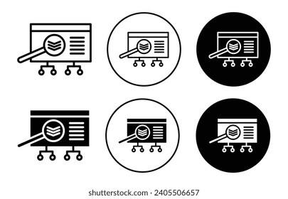 Data classification icon. online database information scanning and cluster in group outlined style symbol. search or data classification vector line art set isolated  