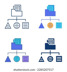 Data classification icon set in flat and line style. Scheme or algorithm of information arrangement. Vector illustration.