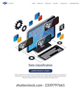 Data classification, information computing, big data engineering 3d isometric vector concept illustration