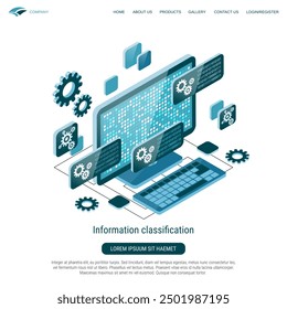 Data classification, information computing, big data engineering 3d isometric vector concept illustration