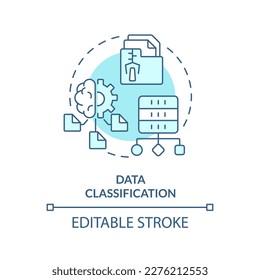 Data classification turquoise concept icon. Data lake architecture abstract idea thin line illustration. Isolated outline drawing. Editable stroke. Arial, Myriad Pro-Bold fonts used