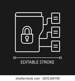 Data classification white linear icon for dark theme. Organizing information into categories. Thin line customizable illustration. Isolated vector contour symbol for night mode. Editable stroke