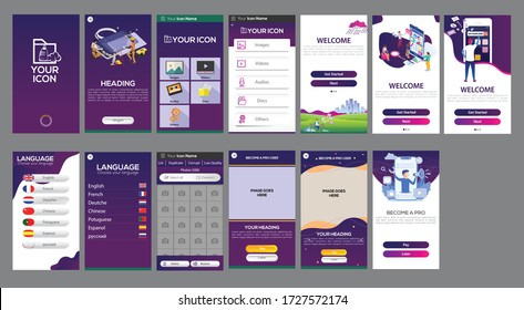 Data Cleaner Mobile App design, Different UI, UX, screens designs and flat web icons.