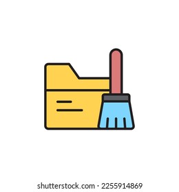 Data cleaning filled color icon. Database and brush linear style sign for mobile concept and web design.