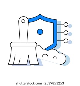 Ícone de Limpeza de Dados - Um Pincel Limpando uma Blindagem, Representando o Ato de Limpar Dados para Precisão e Segurança