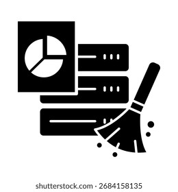 Icono de limpieza de datos, refinamiento de datos, eliminación de errores, herramientas de procesamiento de datos, métodos de limpieza y optimización de datos. Ilustración vectorial.